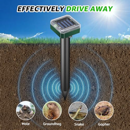 Mole Repellent Solar Powered Outdoor Chipmunk Repellent Ultrasonic | Waterproof Outdoor Deterrent Solar Mole Repellent Ultrasonic for Gopher Vole Rat Squirrel Skunk Garden Yard Lawn Pest Control