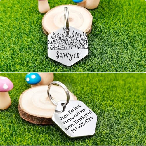 Personalized Custom Engraved Dog Cat Tag with Contact Information (Hexagon) | Stainless Steel ID Tags,Multiple Shapes and Colors - style: Hexagon