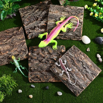 Garneck 5Pcs Reptile Terrarium Cork Bark Background - Natural Cork Wood for Reptile Tank Decor - Vivarium and Gecko Enclosure Background with Climbing and Hiding Features