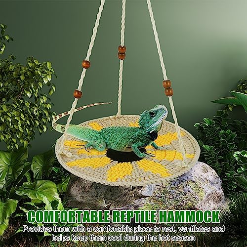 Jspupifip Reptile Hammock Bearded Dragon Accessories Reptile Summer Bed | Small Pet Habitat Shelter Cage Accessories for Chameleon Birds Rats Hamster Iguana - color: Beige&Yellow