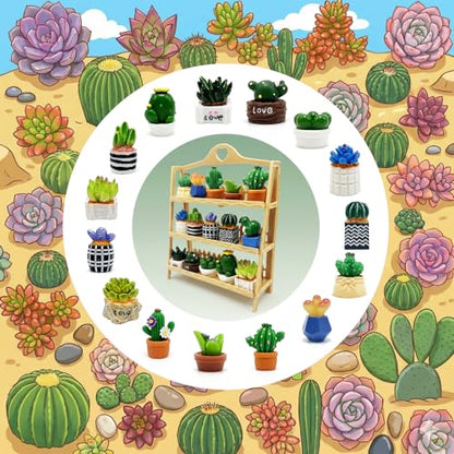 Miniature Mini Cactus Figurines Office Desk 15 Pcs Set Tiny Plants Decoration Artificial Potted Resin Succulent Small Cute Figures Ornament Terrarium Landscape - style: Succulent