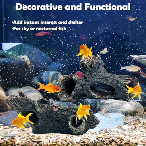 Tfwadmx 2 Pcs Decaying Trunk Aquarium, Betta Fish Ornament, Freshwater Ornament - Small Resin Aquarium Decoration Log, 20 Gallon Fish Tank Wood with Holes & Aquarium Hideout Caves - size: Style 3 (2 PC)