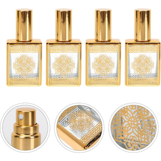 4PCS Perfume Bottle Spray Refillable Glass Spray Bottles Terrarium Travel Refillable Mini Perfume Glass Containers Packaging (Golden)
