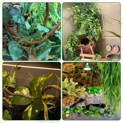 PINVNBY 10 PCS Reptile Plants Vine, Terrarium Hanging Flexible Climbing Artificial Leaves Reptile Hide, Bearded Dragon Tank Accessories, Terrarium Decor for Leopard Gecko Lizard Snake Geckos - size: 10PCS