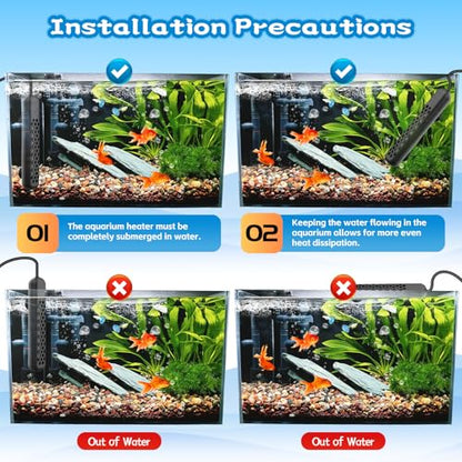 Aquarium Heater, 100W/200W/300W/500W Adjustable Fish Tank Heater with Intelligent Digital LED Controller, Overheating and Out of Water Protection for Freshwater and Saltwater Tanks - size: 300W for 40-75 Gallon