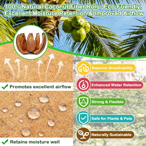 Coco Liners for Planters, 12 x 98 Inch Natural Coco Coir Liner Roll | Coconut Planter Liners for Flower Basket, Coconut Fiber Mat, Garden Decoration, Animal Pet Pad, Reptile Carpet ﻿