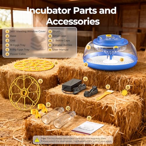 18 Egg Incubators for Hatching Eggs | 360° View with Automatic Egg Turning & Humidity Control, Built-in Egg Candler for Hatching Chicken, Duck, Goose, Quail