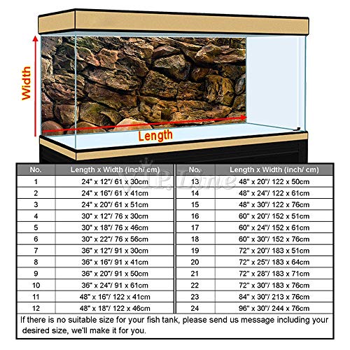 Rock Wall Aquarium Background Poster PVC Fish Tank Decor Landscape 24 36 48 72 (30" x 12"/ 76 x 30cm) - size: 30" x 12"/ 76 x 30cm