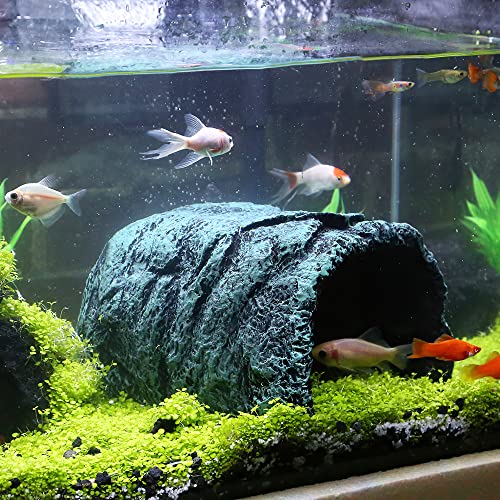 Hide Cave Aquarium Decorations Aquarium Terrarium Decor | Premium Resin Hideout for Reptiles & Amphibians - Fish Hiding Spot with Realistic Moss Rock Look