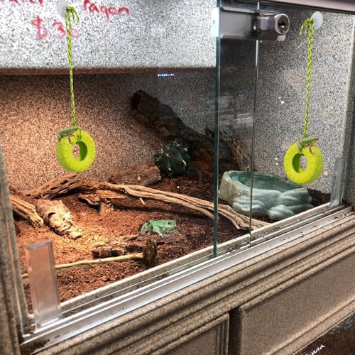 2 PCS Tree Frog Toy Tire Swing Habitat Miniature with 2 Suction Cup Hook Frog Tank Accessories Terrarium Decor Climbing Swing Reptile Amphibian Crustacean Climbing Toy