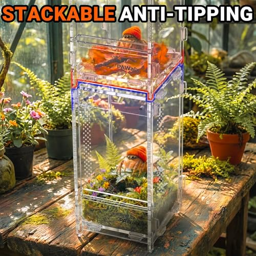 Jumping Spider Enclosure, Acrylic Terrarium with with Magnetic Doors, 0.8mm Micro-Ventilation, Stackable Escape-Proof Habitat for Jumping Spiders, Tarantulas & Small Reptiles, 3”x3”x6” | Baby Jumping Spider Enclosure, Small Jumping Spider Enclosure, Acryl