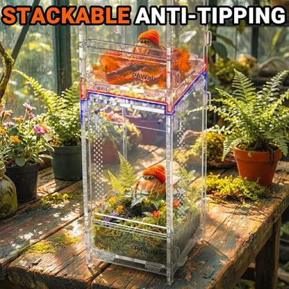 Jumping Spider Enclosure, Acrylic Terrarium with with Magnetic Doors, 0.8mm Micro-Ventilation, Stackable Escape-Proof Habitat for Jumping Spiders, Tarantulas & Small Reptiles, 3”x3”x6” | Baby Jumping Spider Enclosure, Small Jumping Spider Enclosure, Acryl