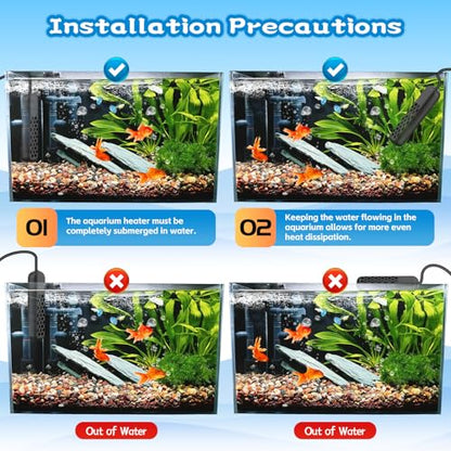 Aquarium Heater, 100W/200W/300W/500W Adjustable Fish Tank Heater with Intelligent Digital LED Controller, Overheating and Out of Water Protection for Freshwater and Saltwater Tanks - size: 100W for 10-20 Gallon