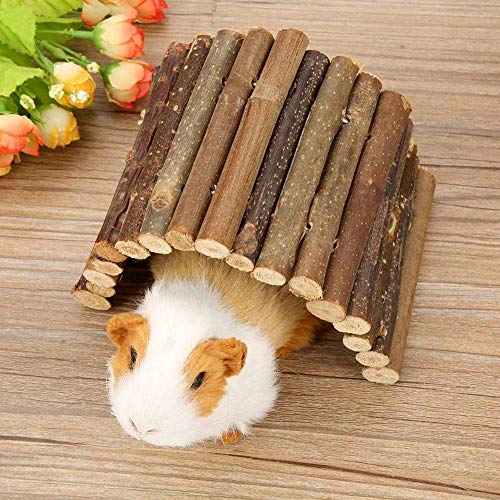 Fdit Pet Ladder Bridge Bend Wooden Hamster Wood Ladder Living Fence Suspension Bridge Exercise Chew Toy for Reptile Rodents Small Animals(Small)