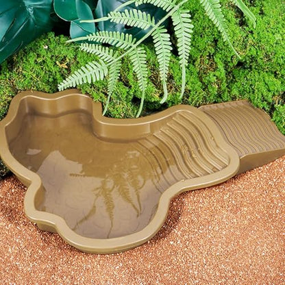 Turtle Water Pool Aquarium Ornament | Turtle Soaking Tub with Ladder Turtle Pool Scenery for Gecko, Turtle, Bearded Dragon, Aquatic Climbing Pet, Amphibians - color: Brown