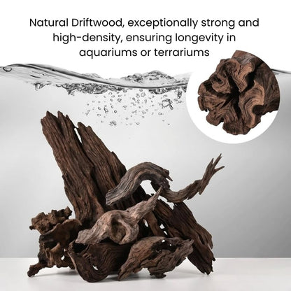 Natural Sinking Driftwood 2.2 lbs, 5-9 PCS, 6"-12" Premium Wood for Fish Tank Aquascaping, Aquariums, and Paludariums - Decorative Wood for Terrariums, Vivariums, Reptile Enclosures, and Gardens