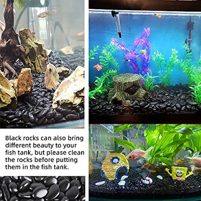 Black Pebbles for Plants 18lb 0.5"- 1" Aquarium Gravel Decorative Polished Stones Natural River Rocks for Fish Tank - size: 18LB, style: Black