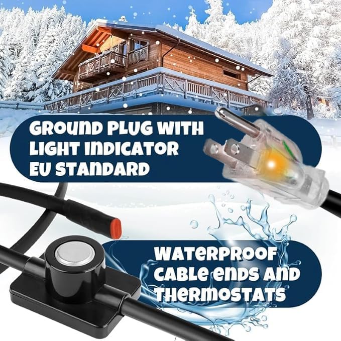 3~100FT Heat Tape for Water Pipes, UL & ETL Certified 60 FT Self-Regulating Pipe Heating Cable with Thermostat for Pipe Freeze Protection, Waterproof Heat Tape for Metal and Plastic Pipes,Black(1pcs) - color: Black, style: 60 FT