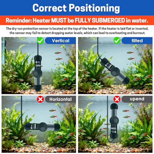AquaMiracle 100W Small Aquarium Heater Fish Heater, Super Mini Fish Tank Heater Turtle Tank Heater for 10-20 Gal Tanks, with Dual LED Display, Dry-Run/Overheating Protection & Memory Function - size: 10-20 Gal Tanks