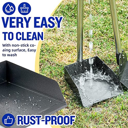 Dog Pooper Scooper for Large Dogs, 3 Pack Adjustable Long Handle Metal Tray, Rake and Spade Poop Scoop with Bin for Pet Waste Removal, No Bending Clean Up for Medium and Large Dogs - size: tray, rake & spade(Large)