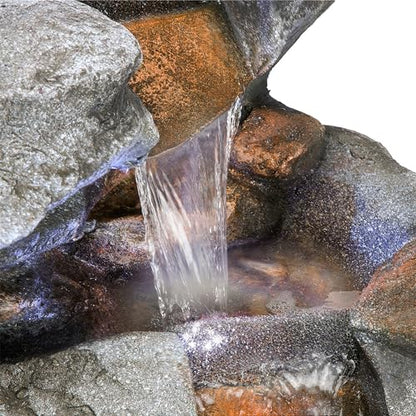 Alpine Corporation WIN1068 Outdoor Floor Rock Water Fountain with LED Lights, 5-Tier Rock Waterfall Fountain 54", Dark Brown - style: 54" H - 5-Tier Cool White LEDs