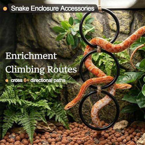 2 Pack Ball Python Tank Accessory, Snake Climbing Rings for Ball Python | Modular triple-link design, With a hook, expandable to 28 inches, 6+ exercise paths, rounded edges, reptile enrichment