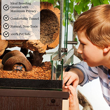SunGrow Hermit Crab Coconut Cave, Spacious Hide Interior Habitat Comfort Zone, Ascension Coco Shelter Tank Decor Utility, Aquarium Terrarium Accessory Reptile Compatible Enclosure Feature Design