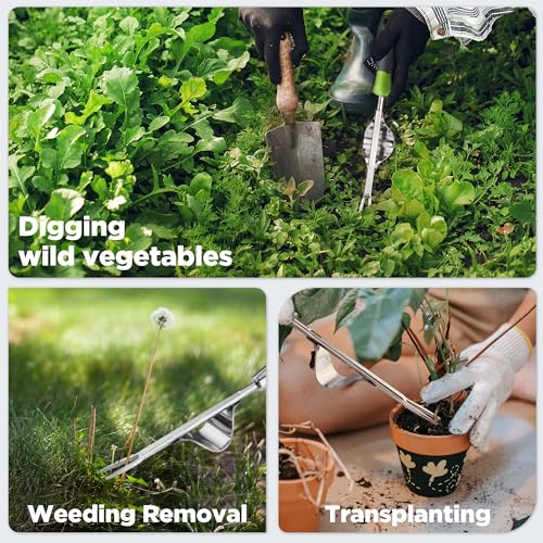 WORKPRO Weed Puller Tool, Metal Leverage Base and V-Shaped Forks | Heavy Duty Stainless Steel with Soft Handle for Easy Weed Removal and Deeper Root Digging, Manual Hand Weeder for Gardening