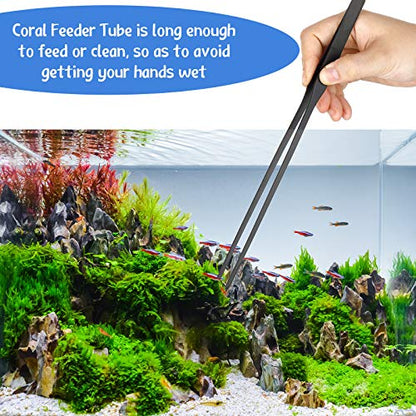 Weewooday 3 Pcs Axolotl Tank Accessories, Tweezers Syringe for Aquarium | Long Tweezer, Acrylic Coral Feeder Tube, Aquarium Tongs, Feeding Tweezers for Fish Snake Lizard Spider