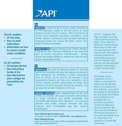 API 5-in-1 Test Strips Freshwater and Saltwater Aquarium Test Strips 25-Count Box - size: 25-Count