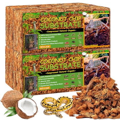 Riare 4Pack Coconut Husk Chip for Reptiles, 4.4LB Coconut Fiber Substrate | Coco Chips Substrate Coconut Husk Bedding for Snakes, Tortoises, Ball Python, Bearded Dragon, Geckos, Lizards, Frogs - color: 4 pack