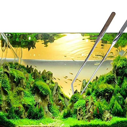 2PCS Aquarium Tweezers Stainless Steel Straight and Curved Tweezers Set Long Handle Reptile Feeding Tongs for Aquatic Plants Lizards Spider Snakes Garden Repairing - 10.6inch, Silver - color: 10.6"/Silver