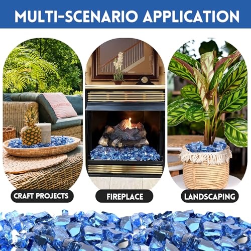 20 Pounds Fire Glass 1/2 Inch High Reflective Tempered Firepit Glass | Pacific Blue Rocks for Fireplace, Fire Pit Table, Fire Bowl and Landscaping & DIY Crafts - color: Pacific Blue, size: 1/2 inch, 20lb