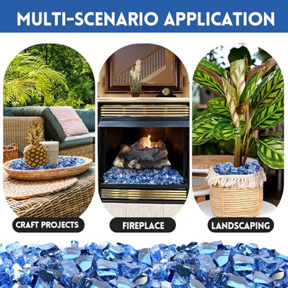 20 Pounds Fire Glass 1/2 Inch High Reflective Tempered Firepit Glass | Pacific Blue Rocks for Fireplace, Fire Pit Table, Fire Bowl and Landscaping & DIY Crafts - color: Pacific Blue, size: 1/2 inch, 20lb