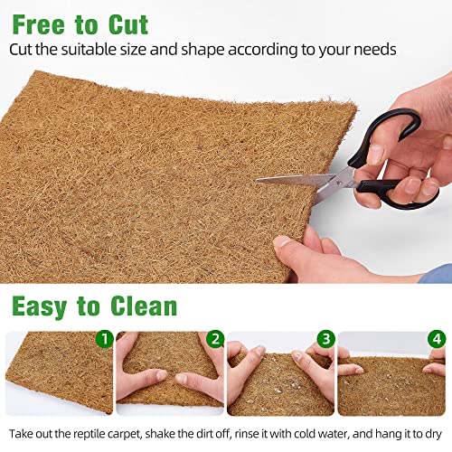 10 Pcs Reptile Carpet 12x12 Inch Coconut Fiber Mat for Tank Bedding | Natural Coconut Fiber Reptile Carpet Liner Flooring, Absorbent & Reusable For Bearded Dragons, Tortoises, Lizards & Geckos - size: 10 Pcs (12X12in)