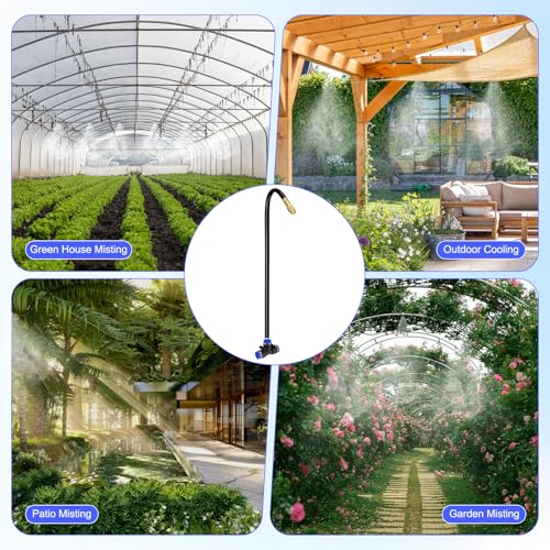 M METERXITY 1-Set Brass Misting Nozzles Tees, 12inch/30cm Tube Len 3-in-1(Dripping, Spraying, Shutoff) Adjustable Copper Water Mister Sprayer for 0.31"/8mm Tubing Irrigation [Gold Tone/Black] - size: 12inch/30cm