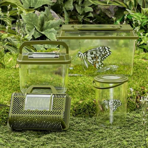 Transparent Reptile Feeding Box 360°, Standard Faunarium with Handle, Reptile Tank Transport & Portable Habitat Feeding Boxes, Transparent Plastic Pet Houses for Gecko, Frog, Lizard, Tarantula (Black) - color: Black