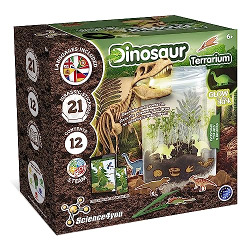 Science4you Grow and Glow Dinosaur Terrarium Kit for Kids - Make Your Own DIY Dinosaur Habitat Ecosystem, Glow in The Dark Mini Terrarium + Plant Growing Kit for Boys and Girls Ages 6 7 8 9+