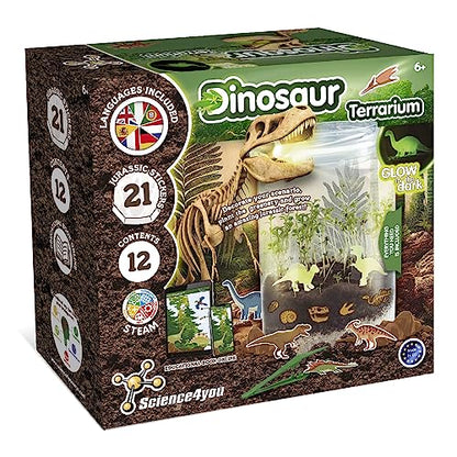 Science4you Grow and Glow Dinosaur Terrarium Kit for Kids - Make Your Own DIY Dinosaur Habitat Ecosystem, Glow in The Dark Mini Terrarium + Plant Growing Kit for Boys and Girls Ages 6 7 8 9+