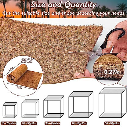 3 Rolls Reptile Carpet 18x36 Inch Coconut Fiber Mat for Tank Bedding | Natural Coconut Fiber Reptile Carpet Liner Flooring, Absorbent & Reusable For Bearded Dragons, Tortoises, Lizards & Geckos - size: 3 Pcs (18X36in)