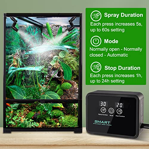Reptile Mister Automatic Reptile Humidifiers Misting System Reptile Fogger Humidifiers Smart Timing Rainforest Sprayer, Timer Misting System for Reptiles Amphibians Breeding Plants Watering