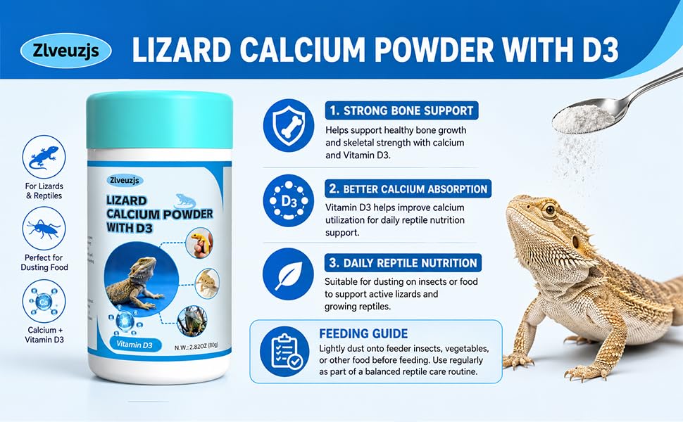 Lizard D3 Calcium Powder—Organically Extracted—Powder (2.82 oz)