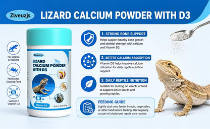 Lizard D3 Calcium Powder—Organically Extracted—Powder (2.82 oz)