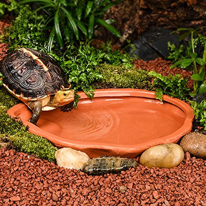 Extra Large Reptile Bathing Pool Tortoise Bathing Pool Reptile Feeding Dish Water Bath Bowl Aquarium Ornament for Gecko, Snake, Turtle, Bearded Dragon, Lizard Bath (Red Pottery) - color: Red Pottery