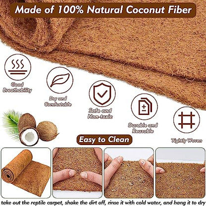3 Rolls Reptile Carpet 18x24 Inch Coconut Fiber Mat for Tank Bedding | Natural Coconut Fiber Reptile Carpet Liner Flooring, Absorbent & Reusable For Bearded Dragons, Tortoises, Lizards & Geckos - size: 3 Pcs (18X24in)