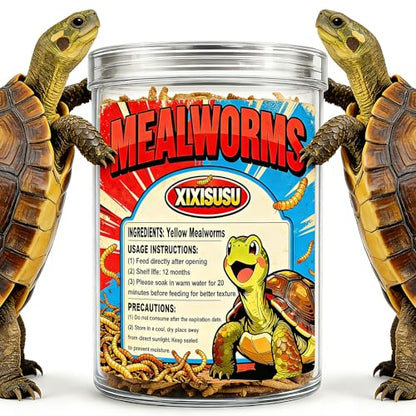 Dried Mealworms for Turtles & Reptiles, 4oz Canister - High Protein Turtle Food, Reptile Treats & Bearded Dragon Food - Natural Feeder Insects for Turtles, Lizards & Monitor, Frog, Chickens