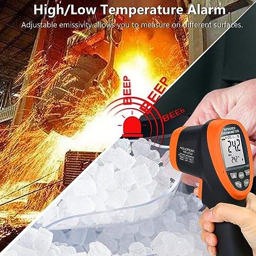 HOLDPEAK Pyrometer D:S=30:1, High Temp Infrared Thermometer -58℉~2732℉, Non-Contact Industrial Laser Thermometer Gun, Digital IR Temperature Gauge 2732 (NOT for Human) - color: 1PC-2732-ORANGE(-50~1500℃)
