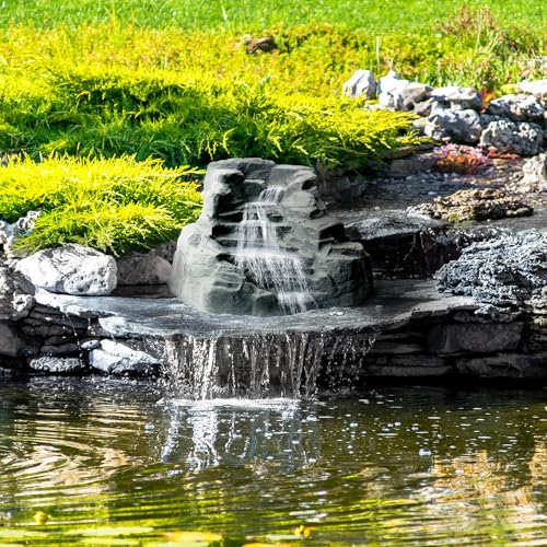 Algreen Rock Waterfall, Tranquility Pond Fountain, Gray | Heavy-Duty BPA-Free Polyethylene, 34x17x24 in, 0.75 in Fitting, Fish & Plant Safe, 9 lb