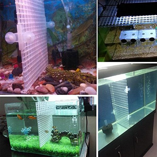 4 Pcs Aquarium Divider Tray Plastic Grid Aquarium Egg Crate Light Diffuser, Fish Tank Divider Filter Bottom Isolation with 8 Pcs Sucker Clip(Black)