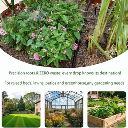 250ft Drip Irrigation Kit, Quick-Connect Plant Watering System for Greenhouse, Automatic Sprinkler System for Yard,Garden Watering Misting with Irrigation Tubing Adjustable Emitter Ground Stake